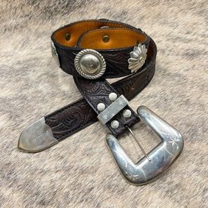 Al Beres Diablo Silver Concho Tooled Leather Belt